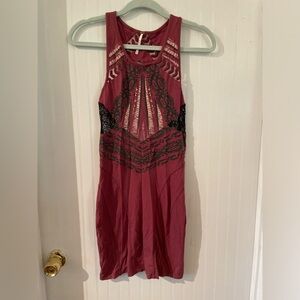 FREE PEOPLE Maroon Bodycon Dress with Mesh Components, Size XS